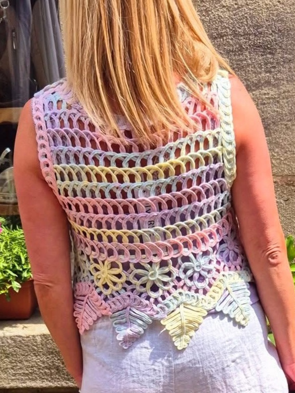 Rebellion Pastel Crochet Knit Vest Tank Top Medium Boho Festival - Picture 2 of 10